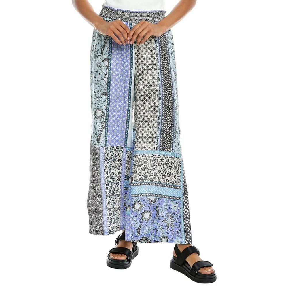 Johnny Was Casablanca Wide Leg Linen Patchwork Floral Pull-On Lounge Pants S